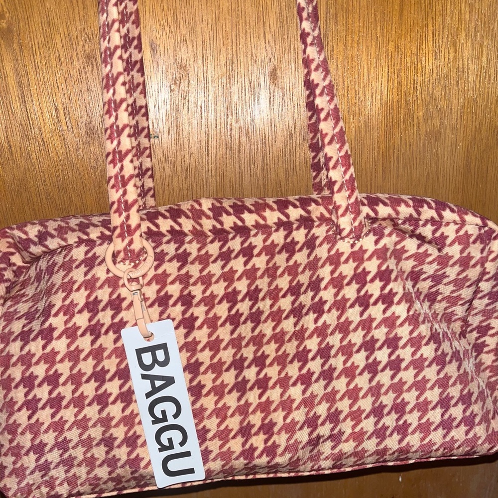 Baggu Regular Nylon Bowler Tan Houndstooth exclusive rare brand new